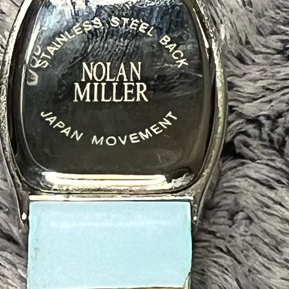 Nolan Miller Vintage Rhinestone Encrusted Bezel Light Blue Leather Band Watch